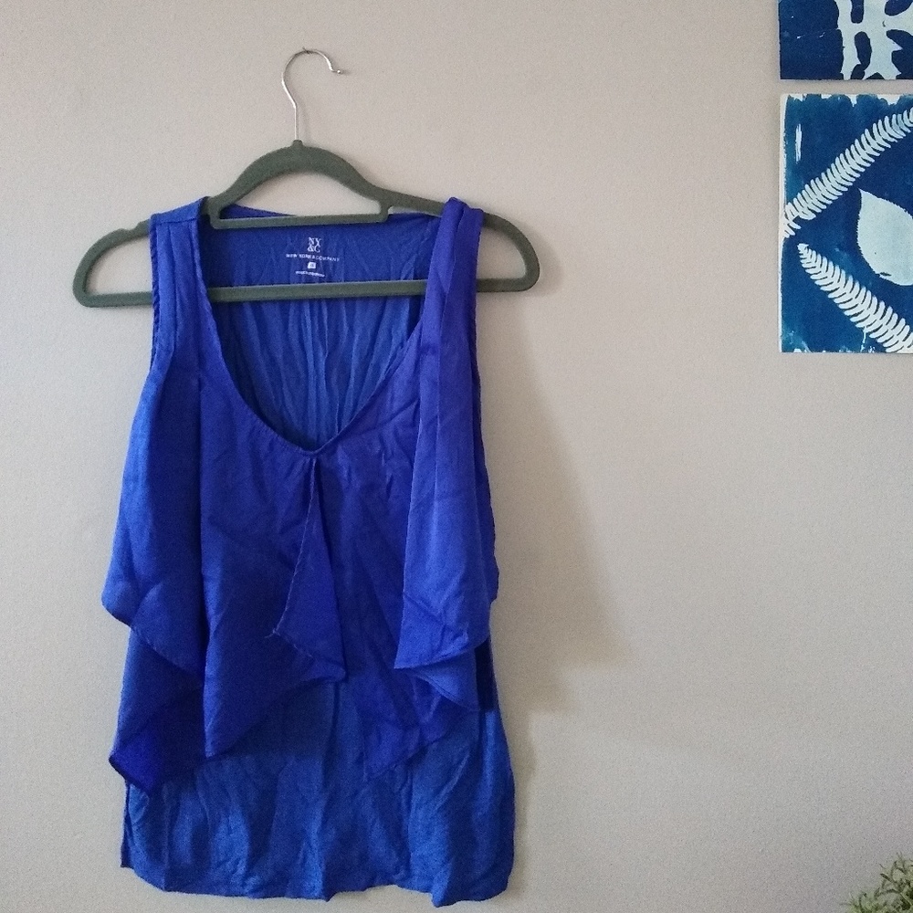 Blue silk and cotton layered tank